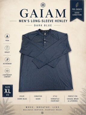 GAIAM Men's Long-Sleeve Henley - Dark Blue